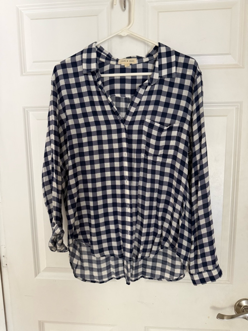 cloth & stone Navy and White Gingham Button-Front Blouse
